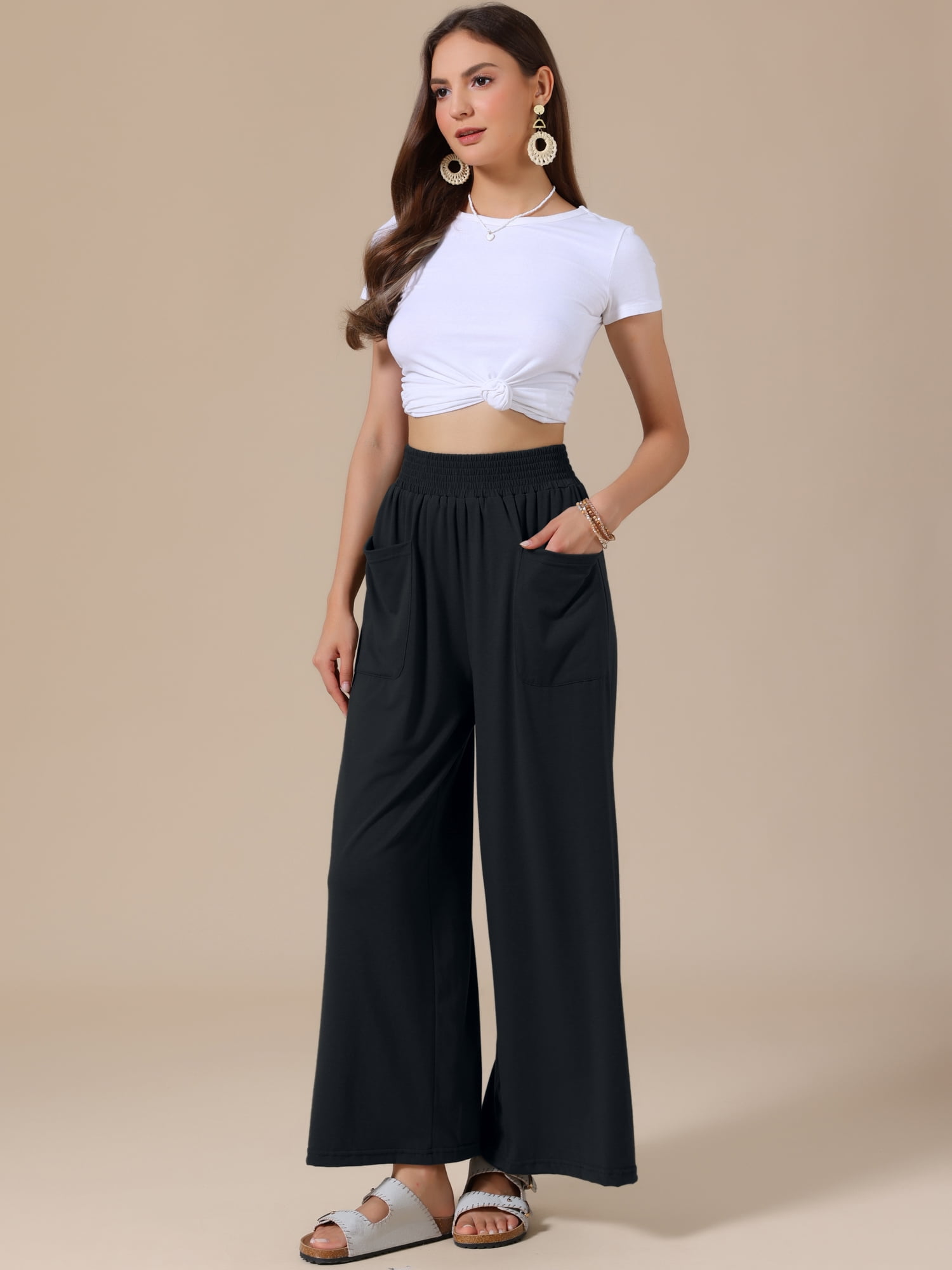 DARING DIVA Women's Wide Leg Baggy Palazzo Casual Pant X-Small Black