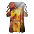 thumbnail image 3 of Gibobby Playera de Manga Corta Casual Suave Camiseta informal manga corta con cremallera y estampado retro para mujer(Naranja,XL), 3 of 5