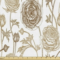 Brown and White Fabric by the Yard, Vintage Illustration of Burgeoning Buttercup Flowers Garden Plants, Upholstery Fabric for Dining Chairs Home Decor Accents, 2 Yards, Pale Brown White by Ambesonne
