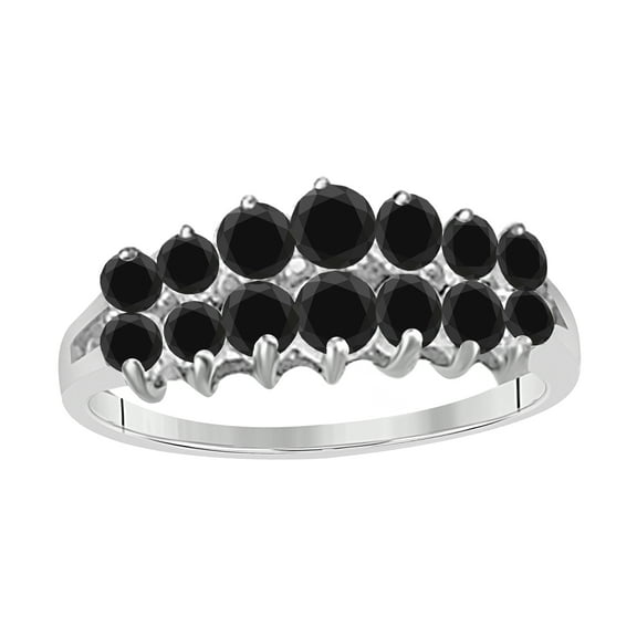 Diamond Engagement Ring For Women 1 Carat Round Shape Black Diamond Prong Setting 14 Stone Engagement Ring In 10K Solid Rose, White & Yellow Gold