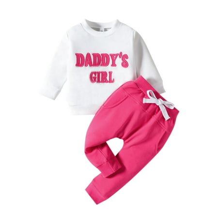 

Newborn Infant Baby Girl Clothes Long Sleeve Letter Embroider T Shirt Pullover Tops Pants Outfits Fall Clothes For Kids 9-12 Months