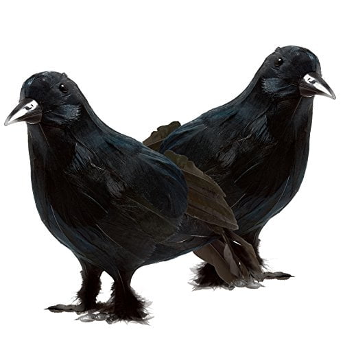 Lifelike Halloween Decoration Birds Props Black Feathered Crows Ravens 