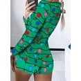 thumbnail image 4 of CHRONSTYLE Women Christmas Print Slim Fit Rompers Jumpsuits Sexy Buttons Up V Neck Long Sleeve Shorts Pajama Bodysuits Sleepwear, 4 of 4