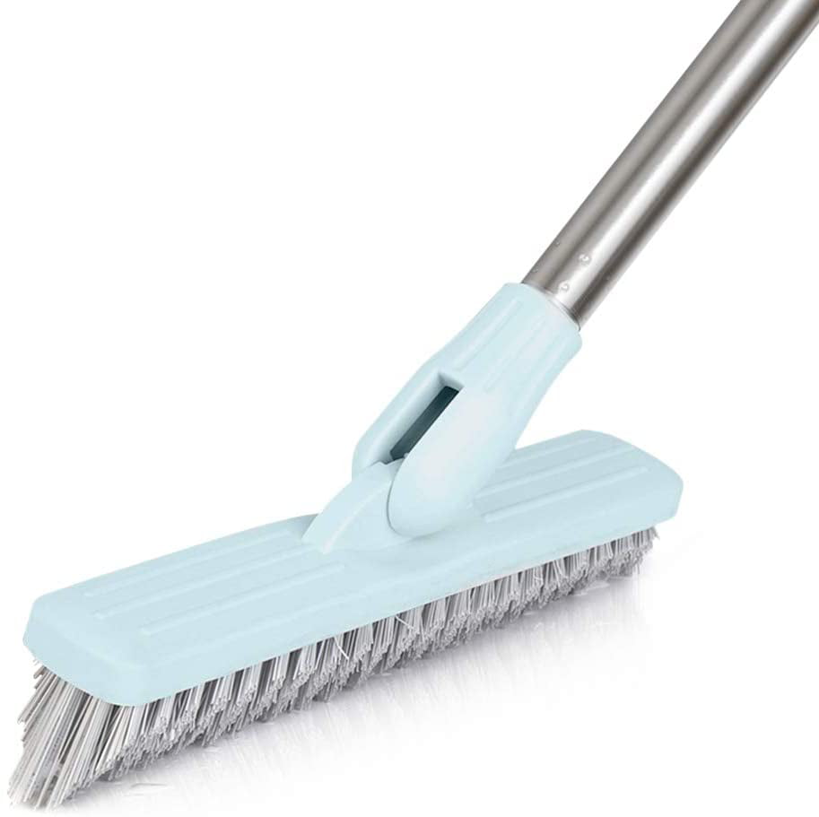 Floor Scrub Brush Bathroom Bathtub Shower Tile Grout Scrubber Rotatable 9.06inches Wide 35.43inches Long Handle Indoor Kitchen Push Broom Scrubbing Cleaning Brush for Hard to Reach Areas 