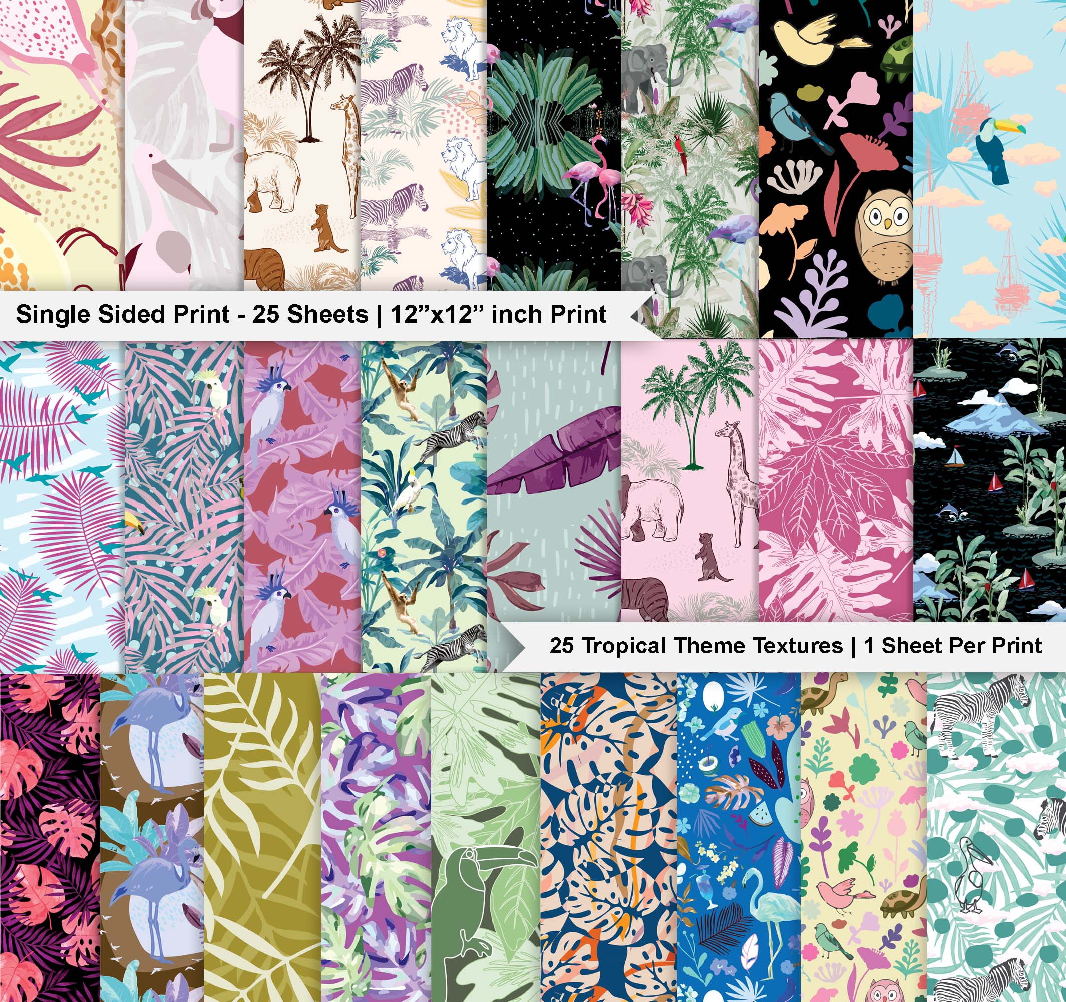 Inkdotpot 25 Sheets Tropical Scrapbook Paper Pad 12x12- Single-Sided Scrapbook Paper- Colorful Cardstock Paper Scrapbooking DIY Decorative Background Cardmaking Supplies- Journal Craft Paper