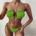 thumbnail image 2 of JIANJIA Swim Suits for Women Summer Solid Color Sexy Strapless Pleated Hollowed Out Brassiere With Thongs Two Piece Bikinis Swimwears Beachwear,Army Green,S, 2 of 3