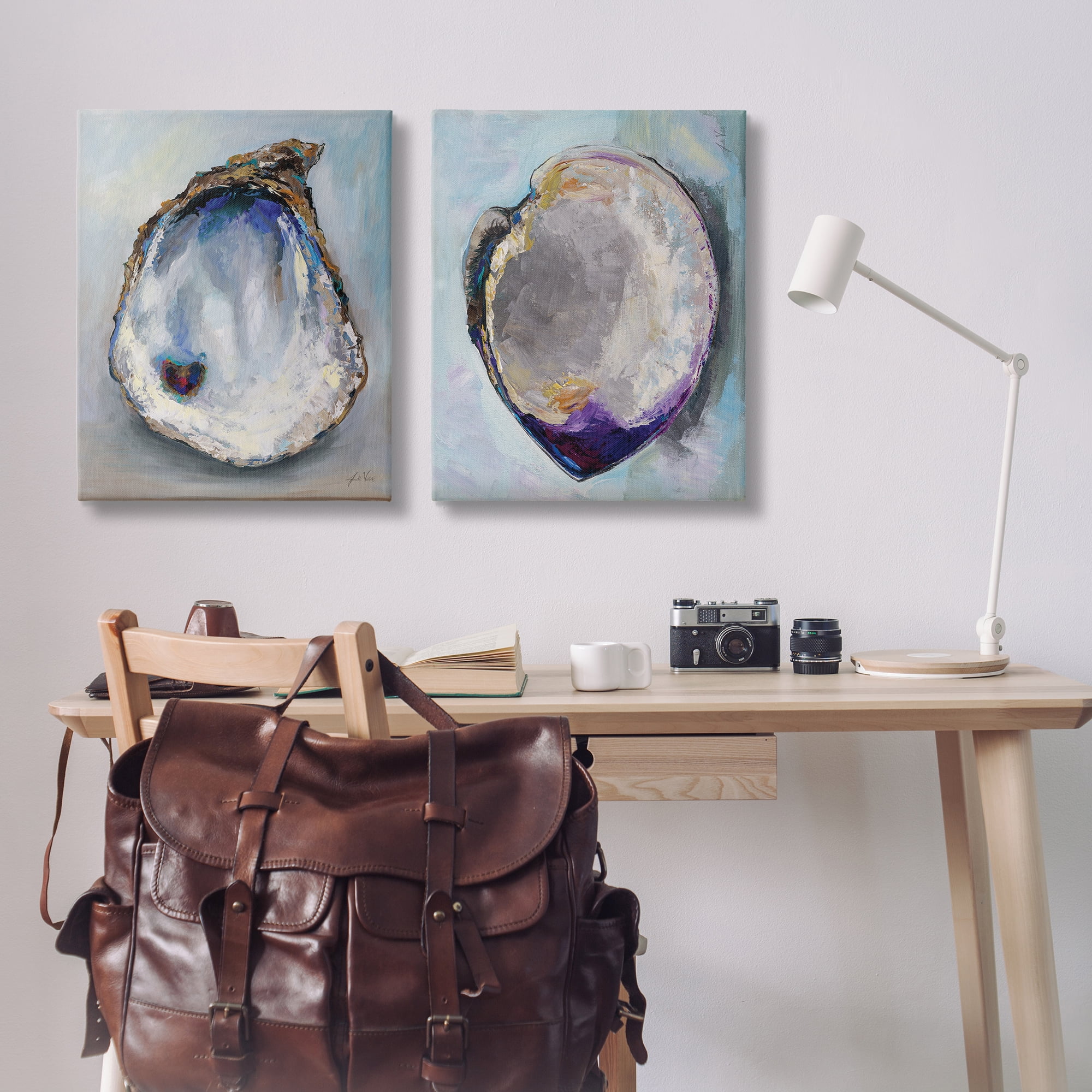 Stupell Industries Open Oyster Clam Shell Nautical & Beach Painting Wrapped Canvas Art Print Wall Art, 24 x 30, Set of 2