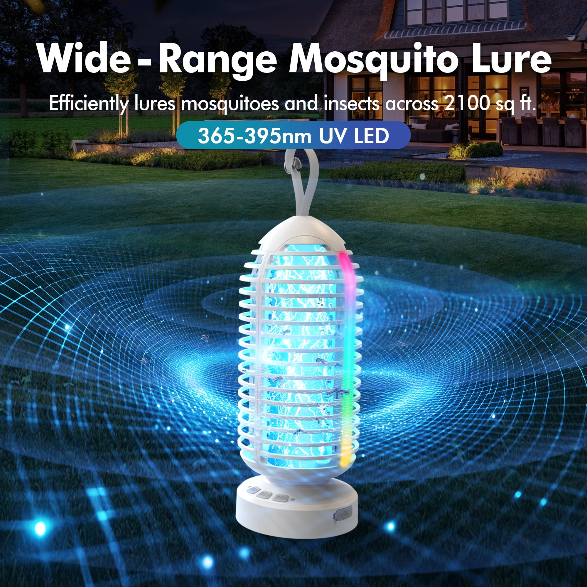 AENKYO Electric Bug Zapper Outdoor, Fly Mosquito Killer Lamp with Color Changing LED Light for Patio, Camping, White, 2 Pcs