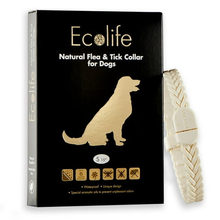 White Dog Collar Collars - Ecolife All Natural Flea and Tick Collar for Dogs and Puppies Providing Flea and Tick Prevention for 6 Months Waterproof (Small, White)