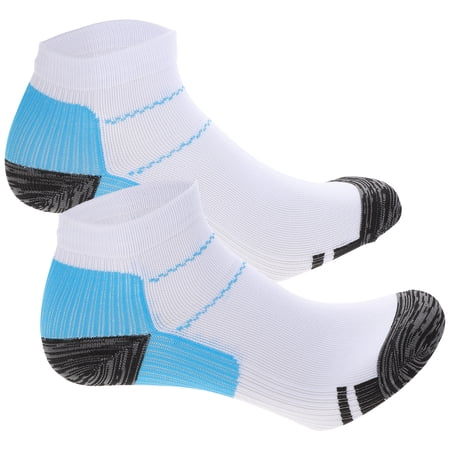 Pair of Compression Socks for Plantar Fasciitis Heel Spurs Pain Relief (Blue+White)