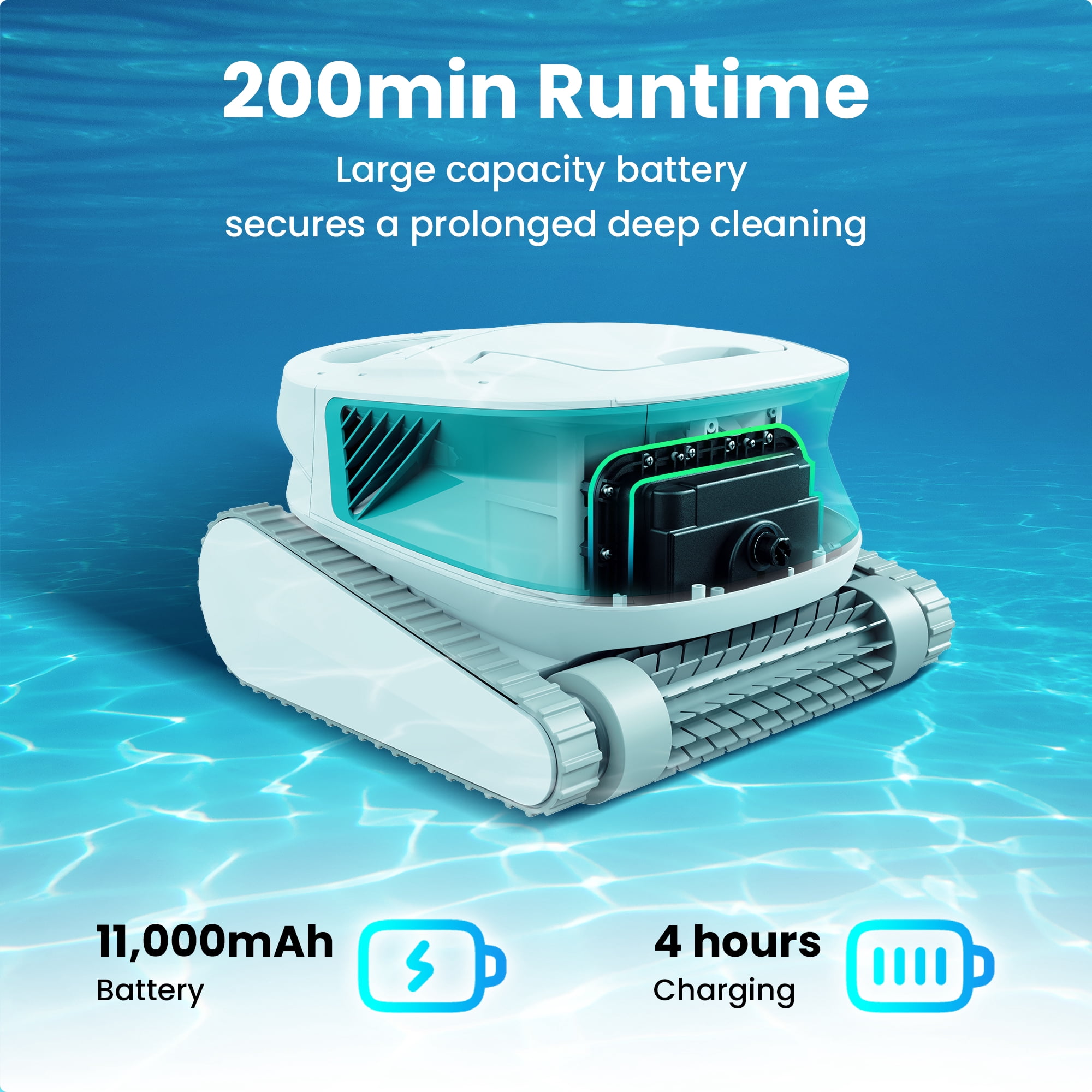 CHASING Hydro3 Cordless Robotic Pool Cleaner, 200Min Runtime 11000mAh, 320L/min Strong Suction, Wall Climbing & Waterline Cleaning, 4.1L Large Filter for Inground/Above Ground Pools