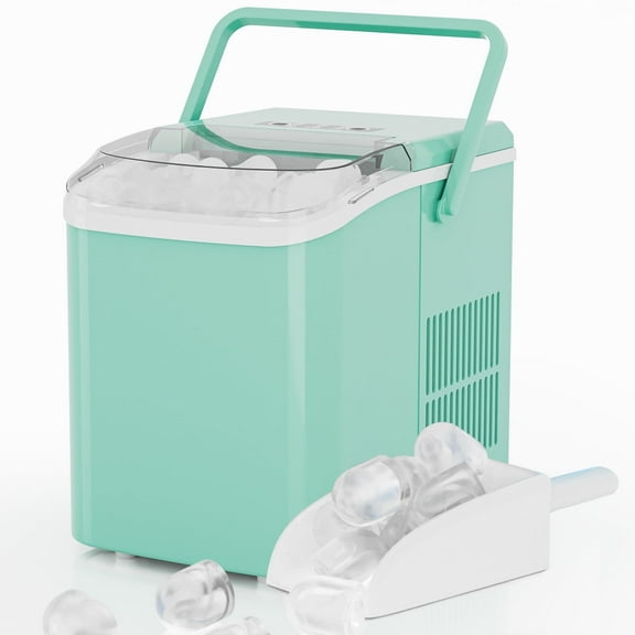CONCETTA Portable Ice Maker, 26.5lbs/24Hrs, 9 Cubes/6 Mins, 2 Ice Sizes, W/Scoop & Basket, Green