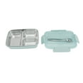 thumbnail image 3 of Lunch Box 3 Compartments 304 Stainless Steel Plastic Matching Spoon Chopsticks Portable Lunch Containers for Office Blue, 3 of 14