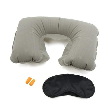 3 in 1 Inflatable U Shaped Head Neck Pillow Eye Mask Earphone Travel Kit