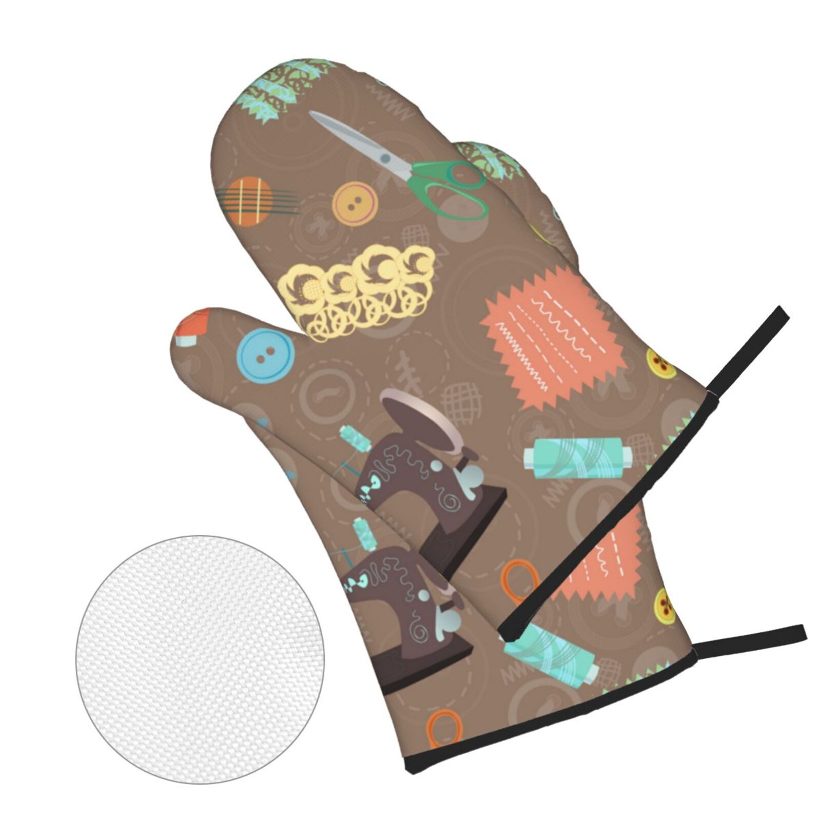 Retro Sewing Accessories Scissors Vintage 4Pcs Oven Mitts and Pot Holders Sets Oven Kitchen Gloves Hot Pads for Cooking BBQ Baking Grilling