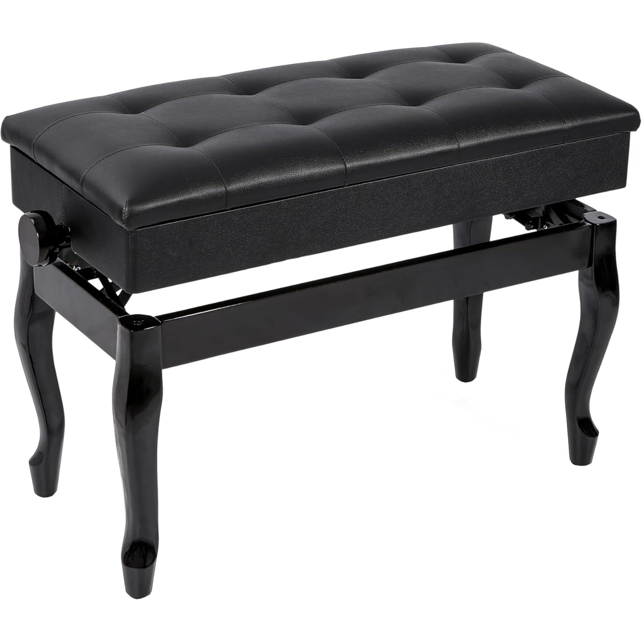 REDCAMP Adjustable Piano Bench with Storage, PU Leather Heavy Duty Keyboard Piano Bench with Padded Cushion Bent Leg, Black