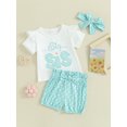 thumbnail image 2 of Bagilaanoe 3pcs Toddler Baby Girl Shorts Set Short Sleeve Letter Print T Shirt Tops + Shorts + Headband 12M 18M 24M 3T 4T 5T Kids Casual Summer Clothes, 2 of 8