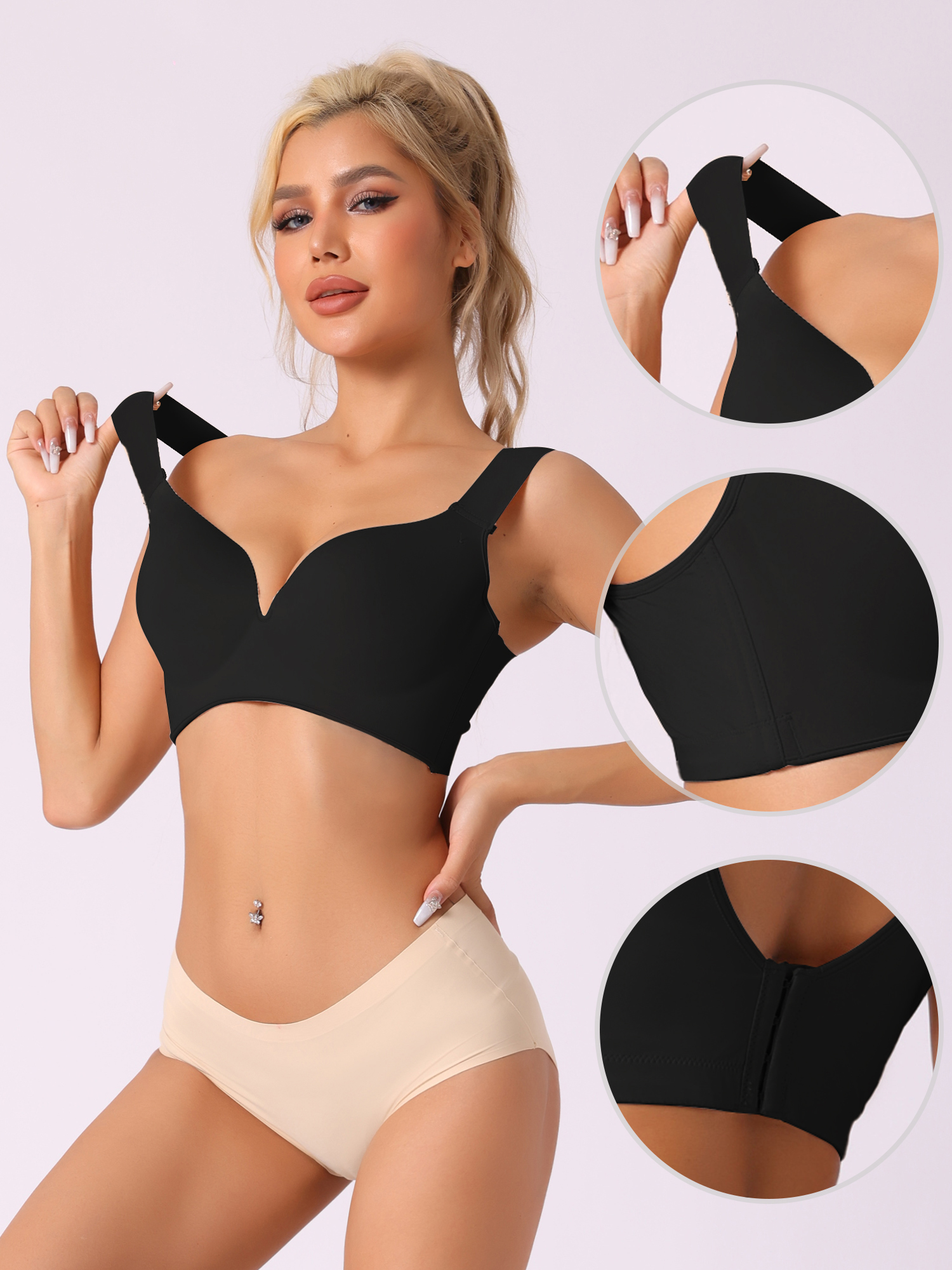 Unique Bargains Women's Lingerie Full Coverage Bustier Vest Bra Black 85/38C