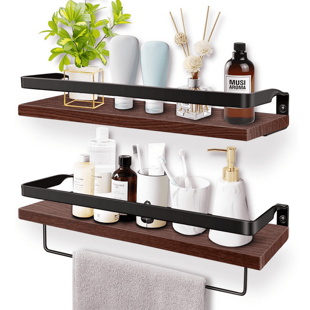 Rustic Wood Wall Storage Shelves, Rustic Floating Wall Shelves With Rails