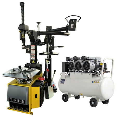 HPDAVV 24 Rim 1.5HP Tire Changer w/Assist Arm and 3HP Oil-free Air Compressor for Tire Repair and Wheel Balancing Garage Shop Equipment w/ 1 Year Full Warranty