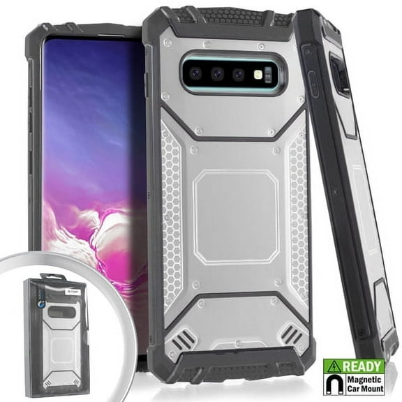 GSA Screw Metal Jacket Case for Samsung Galaxy S10 (6.1") - Silver/Black