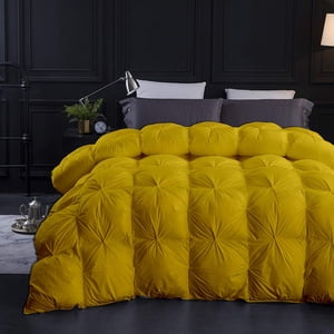 Gold All Season Down Pin-Tuck Comforter- Full Size 82 x 86 Inches 1 pc Pinch Pleated Comforter 600 GSM & 4-Corner Tab's 100% Egyptian Cotton- - Gold Solid