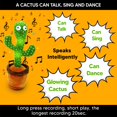 thumbnail image 3 of Dancing Cactus Toy Talking Singing Plush Toy Mimicking Repeats What You Say, Have Recording & 120 Funny Musical Songs Wiggly Dance with Lighting Funny Kids Gift, 3 of 5
