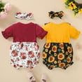 thumbnail image 6 of Coerni Girls Flower Ruffled Bodysuitt with Bowknot Headbands 2pc Set 3 6 9 12 18 24 Months Baby Romper Outfits Preemie Clothes, 6 of 6