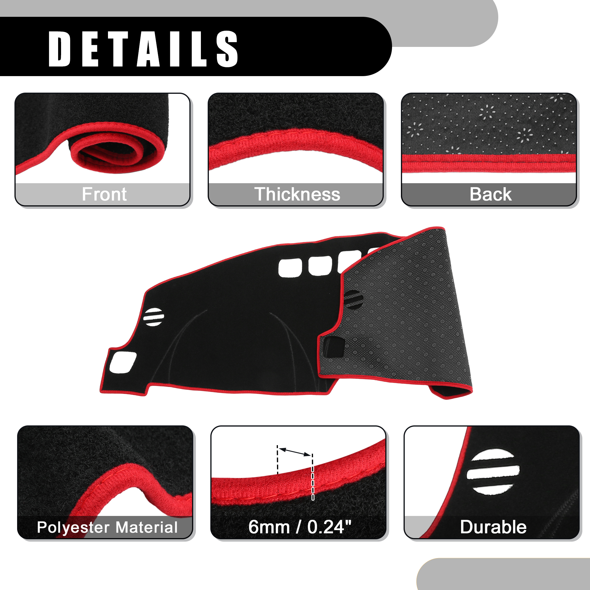 Unique Bargains Dash Cover - Non-Slip Dashboard Mat for Jeep Compass 2009-2016 - Black Red