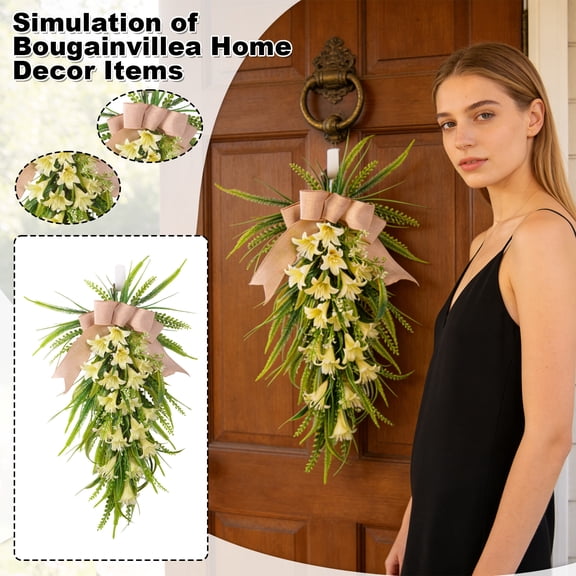 Teardrop Artificial Swag Hydrangea & Lily Flower Wreath for Front Door