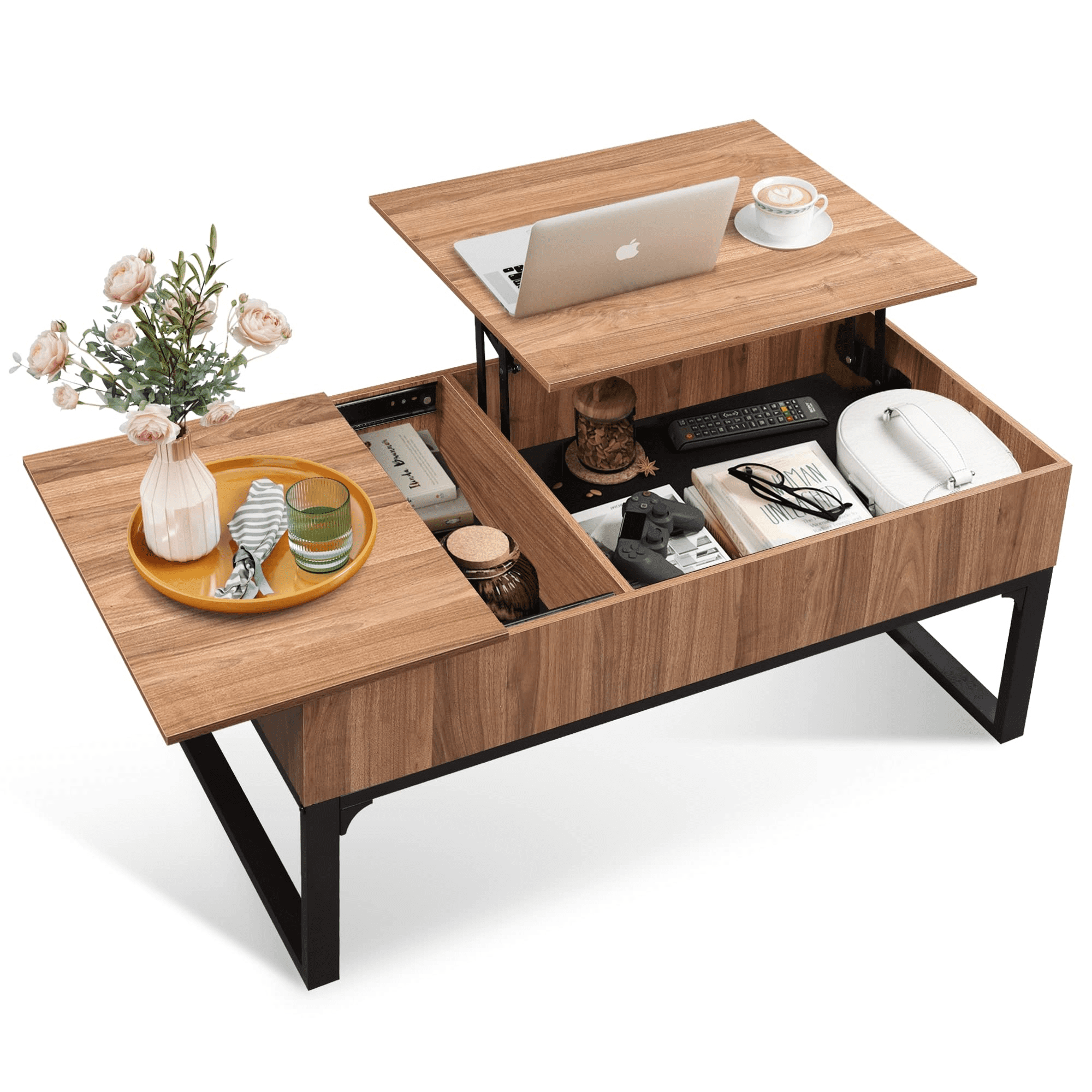WLIVE Wood Lift Top Coffee Table with Hidden Compartment and Adjustable  Storage Shelf, Lift Tabletop Dining Table for Home Living Room, Office,  Rustic
