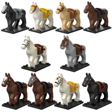 10pcs Medieval Knight Military War Horse with Basestand Building Blocks Toy Model