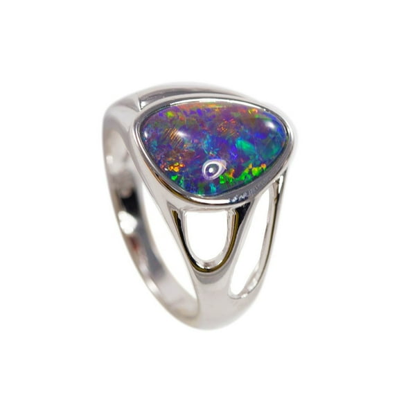 TROPICAL SPLASH STERLING SILVER NATURAL AUSTRALIAN BLACK OPAL RING