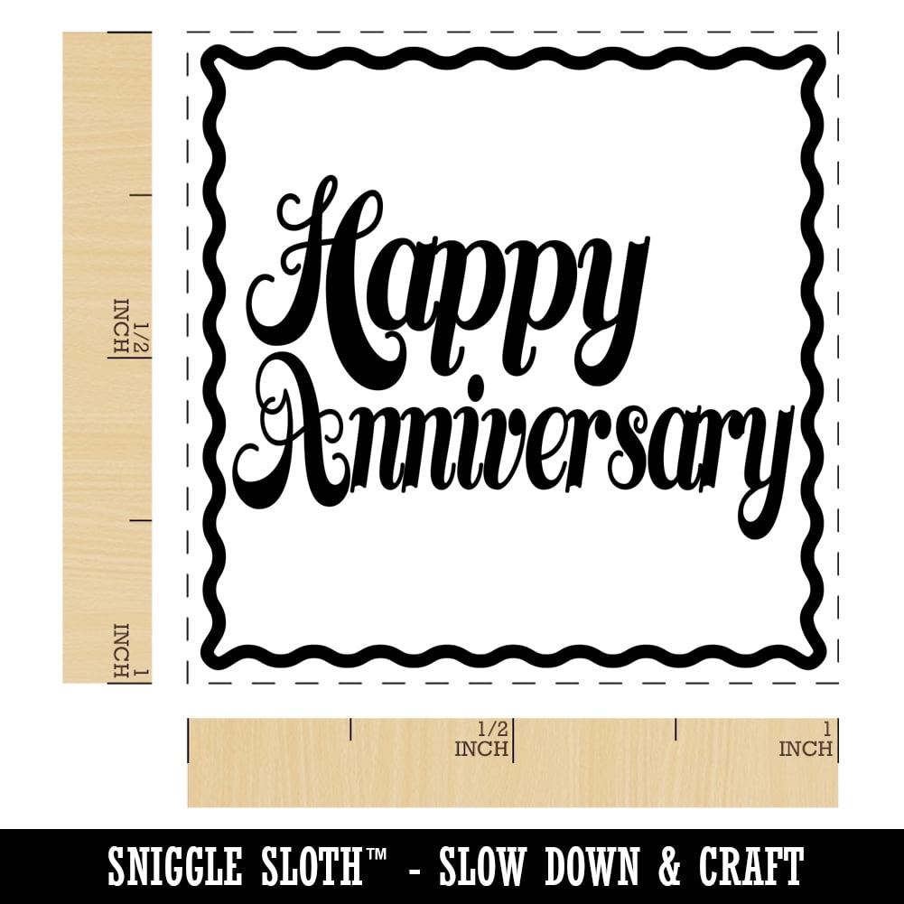Happy Anniversary Elegant Text Self-Inking Rubber Stamp Ink Stamper - Fuchsia Ink - Small 1 Inch