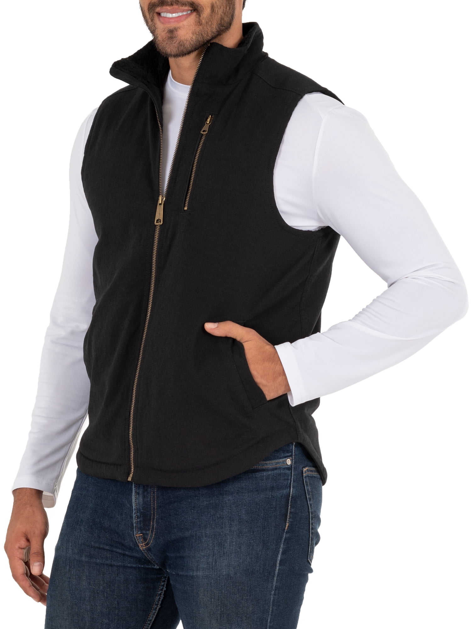 Wells Lamont Men's Sherpa Lined Canvas Vest with Zip Utility Pocket