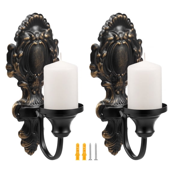 Wall Candle Holder Sconce, 2 Pcs Vintage Iron Wall Mounted Candle Holder for Pillar Candles, Black Decorative Wall Sconce for Living Room Hallway Entryway