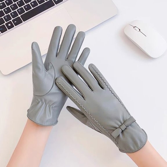 Sales 2026 Womens Gloves GIJNRIUIUA Under $6 Fashion Lace Butterfly Embroidery Fleece Lined Gloves Womens Leather Driving Gloves Gray Gloves & Mittens