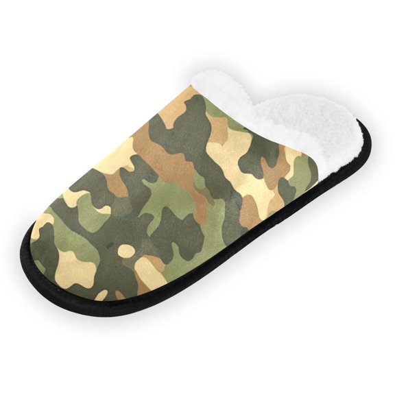 Women's Men's Slippers, Non-Slip Travel Unisex Fleece House Shoes Camoufl