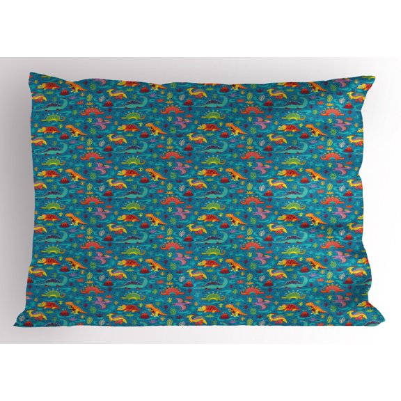 Ambesonne Dinosaur Pillow Sham, Prehistoric Period, 26" X 20", Multicolor
