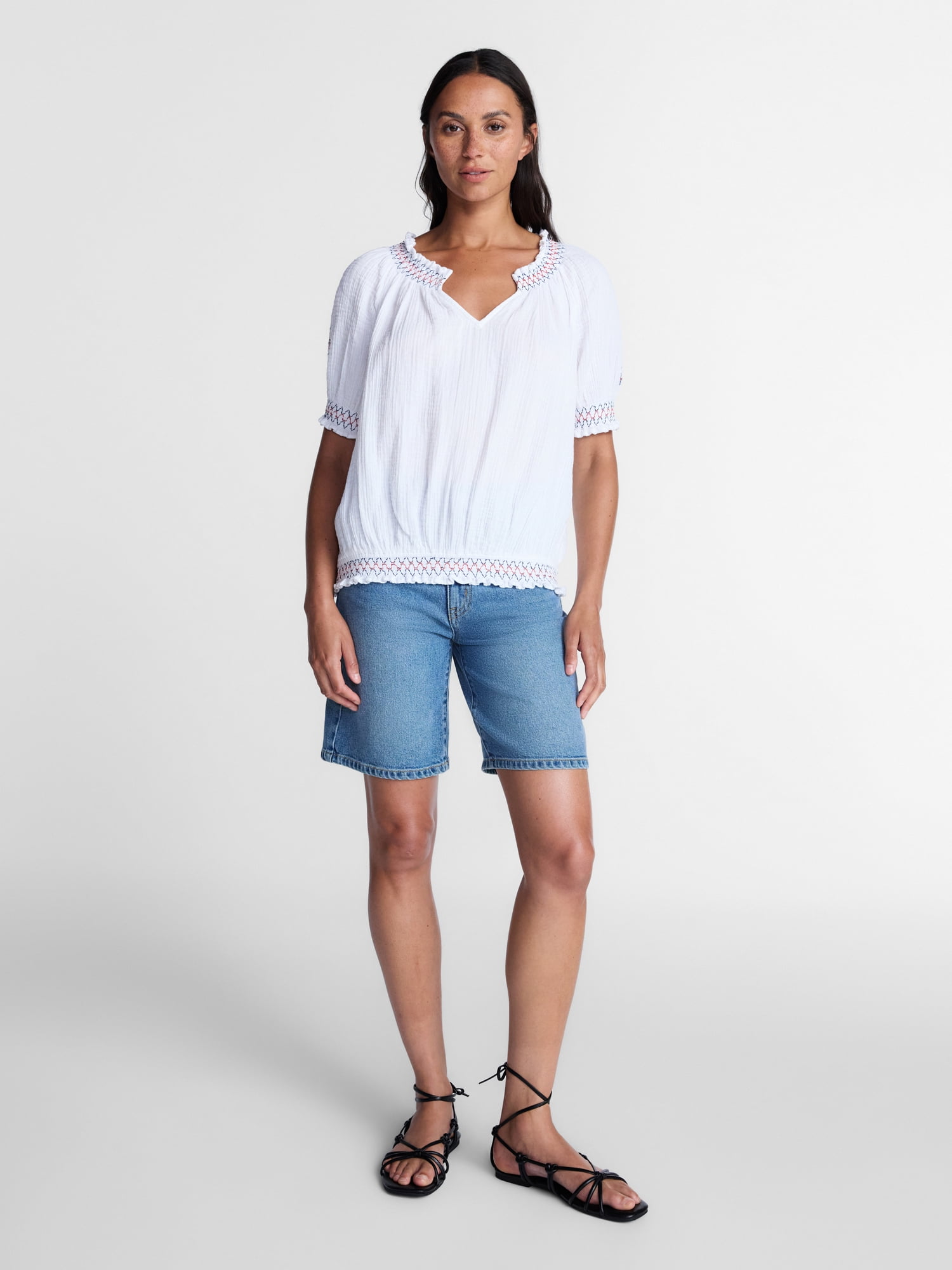 Time and Tru Women's Embroidered Peasant Top, Sizes XS-XXXL