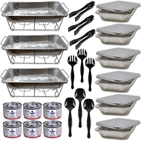Chafing Dish Buffet Set Disposable | Buffet Servers and Warmers, Buffet Serving Kit | Includes Chafing Fuel, Wire Racks, Foil Pans Full Size, 9x13 Aluminum Pans Disposable, Serving Utensils| 33 Pieces
