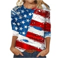 thumbnail image 2 of Aloohaidyvio 2024 Independence Day Tops for Women,3/4 Sleeve Vintage American Flag Shirt,4th of July Summer Patriotic Loose T-shirt, 2 of 5