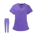 thumbnail image 4 of Uniforme Conjunto Blusa y Pantalones Escote en V Sólido Multibolsillo Manga Corta Suave Púrpura S jinwen Blusa y pantalones médicos, 4 of 8