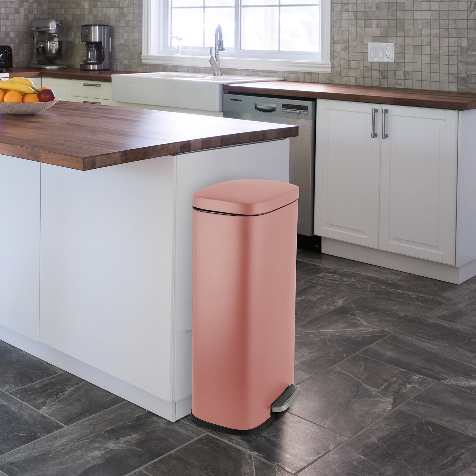 Arlopu 8 Gallon Rectangular Kitchen Trash Can, Stainless Steel Step Trash Can with Soft-Close Lid for Bathroom, Living Room