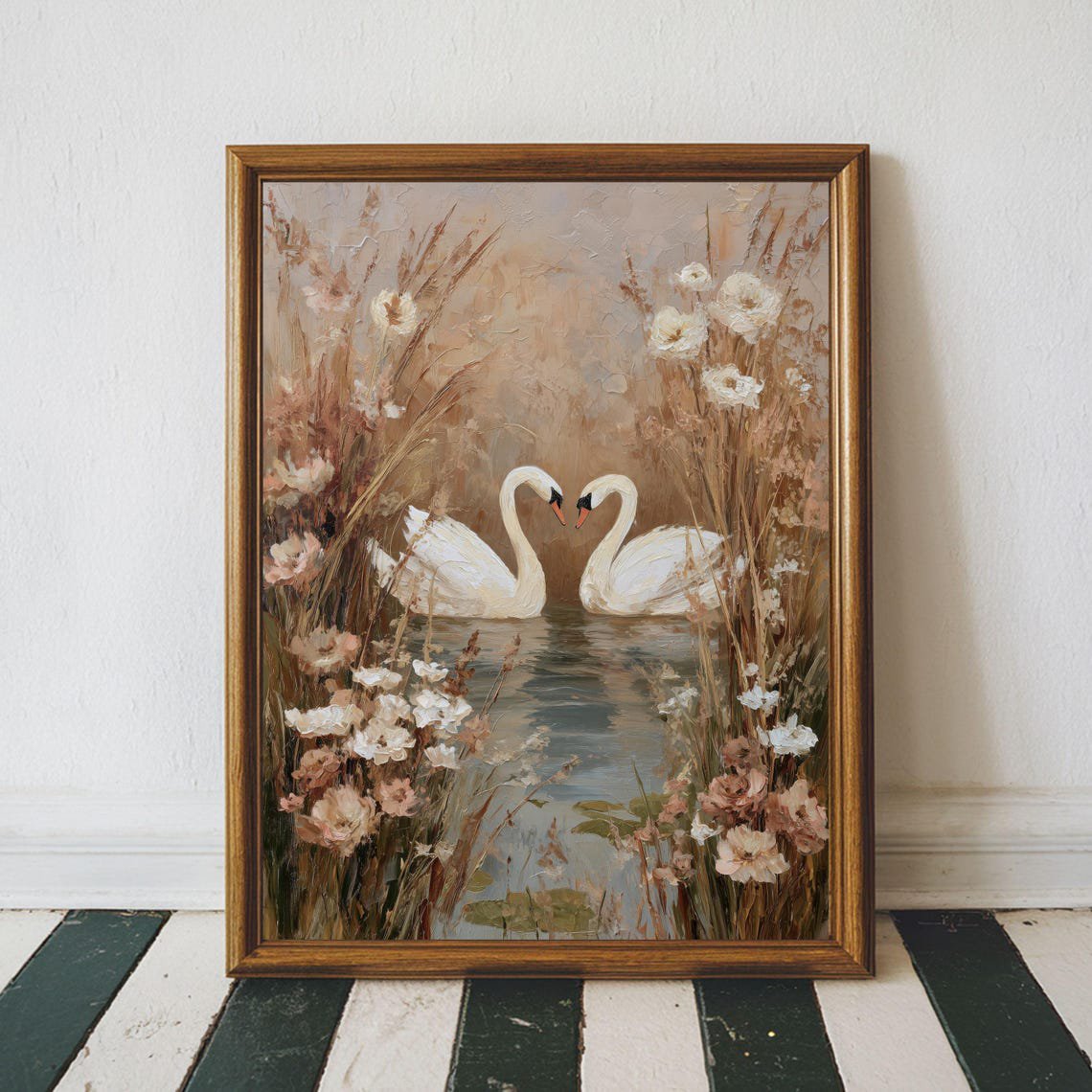 Moody Swan Wall Art Print, Neutral Romantic Lake And Rustic Cottage Decor