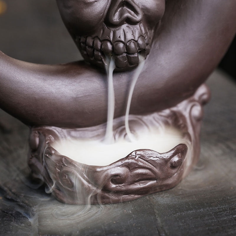 Purple Clay Moon Shape Backflow Incense Burner Creative Halloween Skull Head Smoke Sandalwood Incense Holder Home Decor