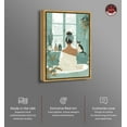 thumbnail image 2 of Relaxing Bath with Kitty Canvas Trendy Bathroom Art by Notoriart, Gold Frame, 20" x 30", 2 of 7