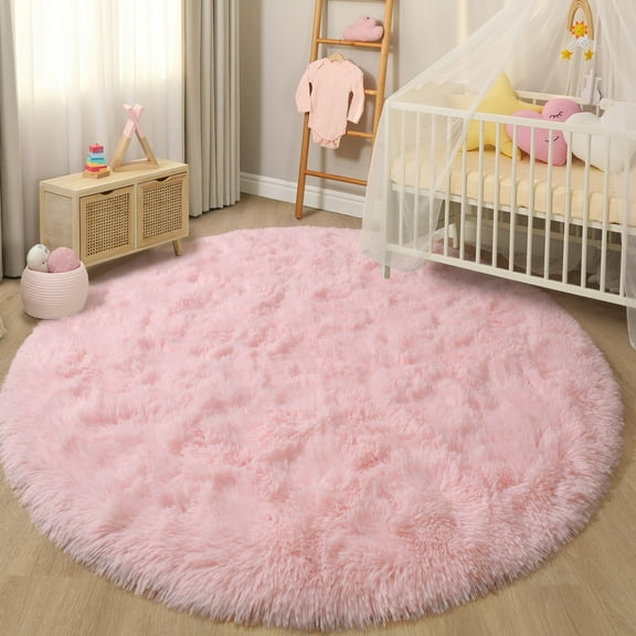 KIXINWA Pink Round Rug for Girls Bedroom, Fluffy Circle Rug for Kids Room, 4x4 Feet Fuzzy Circular Rug, Soft Plush Area Rug for Bedroom, Non Slip Shaggy Living Room Rug, Nursery Dorm Cute Small Rug