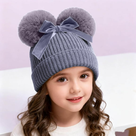 Gamivast Toddler Beanies Kids Hat Warm Winter Hats for Boys Girls Knit Winter Warm Knit Fleece Lined Cap with Double Pom Baby Accessories Knit Beanies Caps