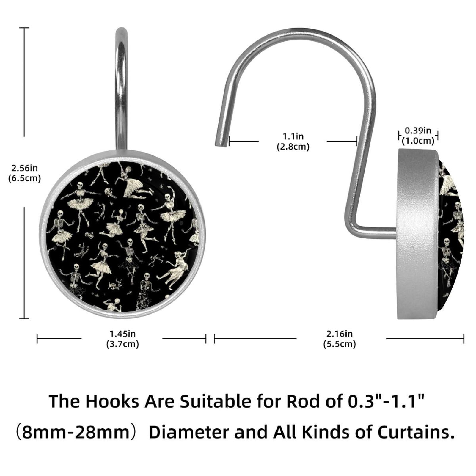 12pcs Decorative Shower Curtain Hooks, Rust Resistant Shower Rings for Bathroom Living Room,Rustproof Stainless Steel Rings for Shower Curtain and Liner Rods,Ballet Dancing Skeleton Black